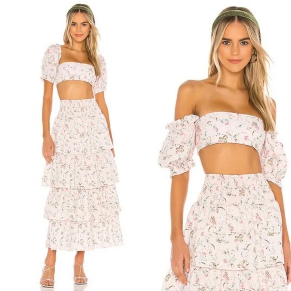 We Wore What Maxi Skirt Set Pink Floral Print